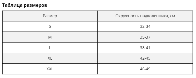 таблица размеров наколенник для коленного сустава Thuasne 0334 ДЛЯ ЖЕНЩИН И МУЖЧИН